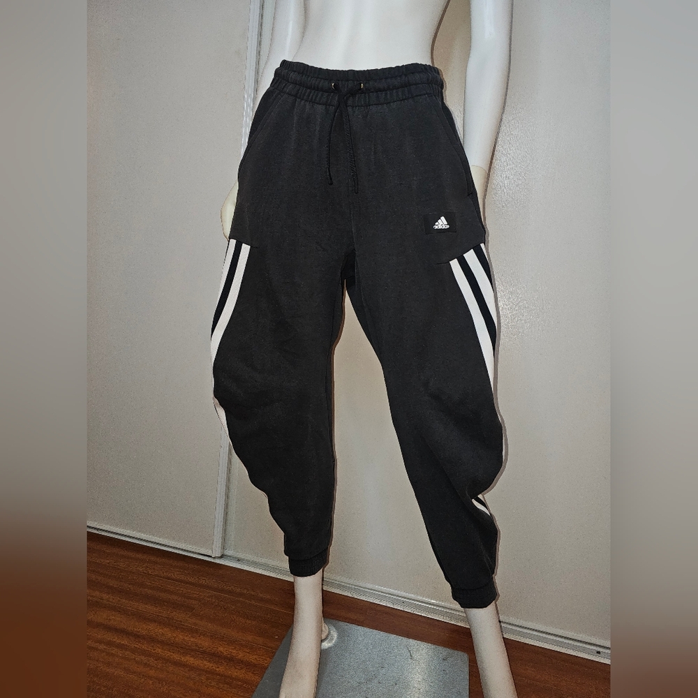 Adidas Black Jogger Parachute Pants with White Stripes Size S/M